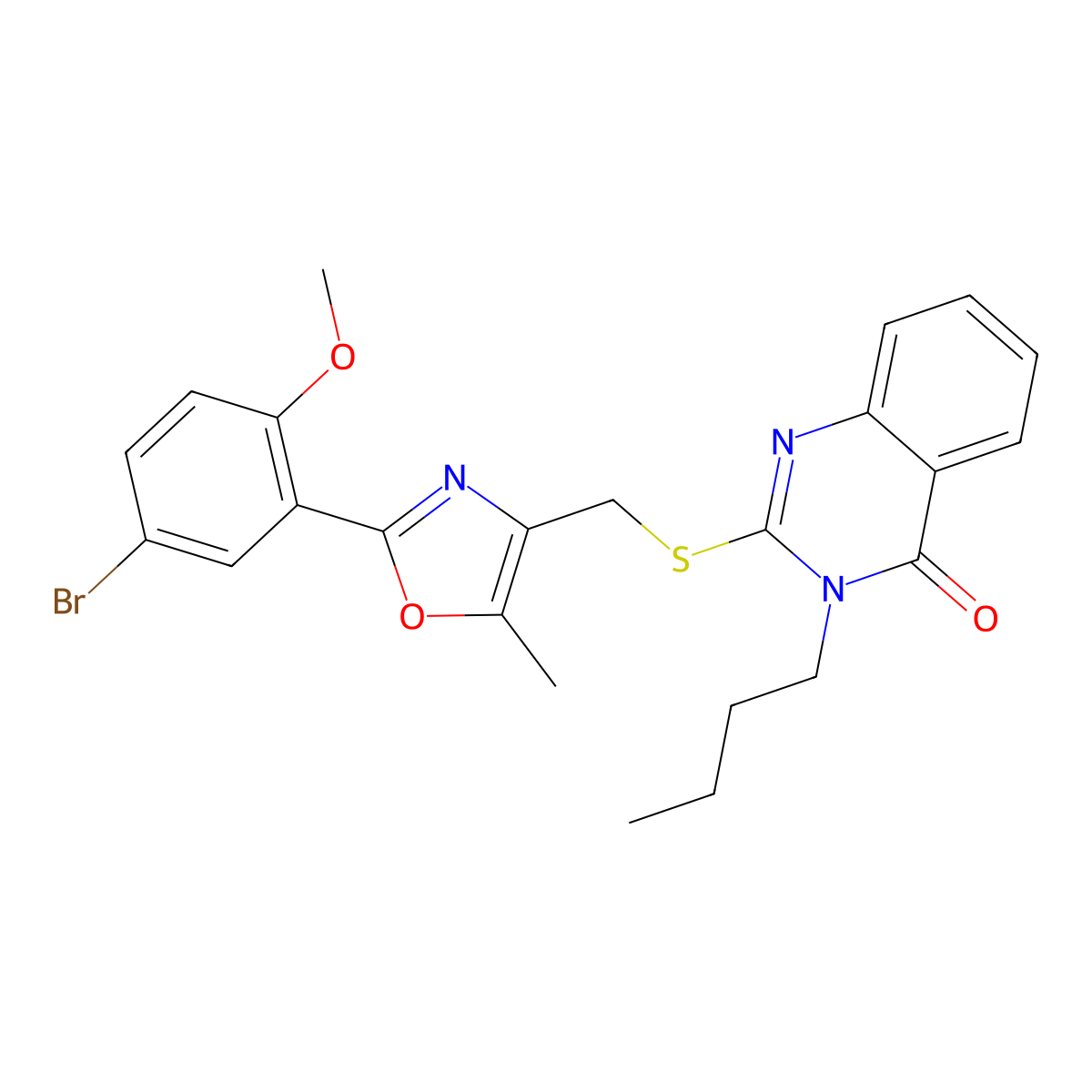 2-(((2-(5-bromo-2-methoxyphenyl)-5-methyloxazol-4-yl)methyl)thio)-3-butylquinazolin-4(3H)-one molecular structure, CAS 1114661-08-3