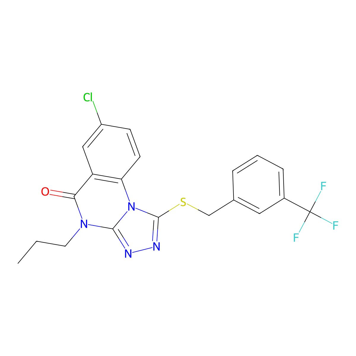 7-chloro-4-propyl-1-((3-(trifluoromethyl)benzyl)thio)-[1,2,4]triazolo[4,3-a]quinazolin-5(4H)-one molecular structure, CAS 1114661-28-7