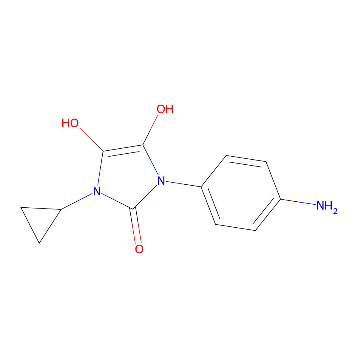 1-(4-aminophenyl)-3-cyclopropyl-4,5-dihydroxy-1,3-dihydro-2H-imidazol-2-one molecular structure, CAS 1114822-72-8