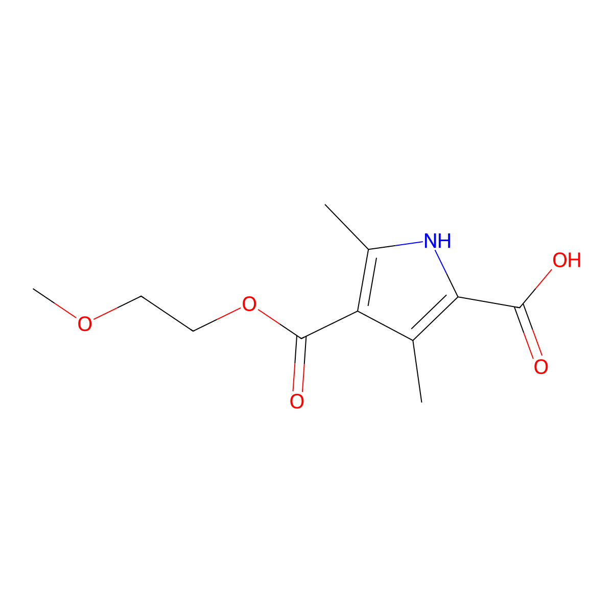 4-[(2-methoxyethoxy)carbonyl]-3,5-dimethyl-1H-pyrrole-2-carboxylic acid molecular structure, CAS 1114822-74-0