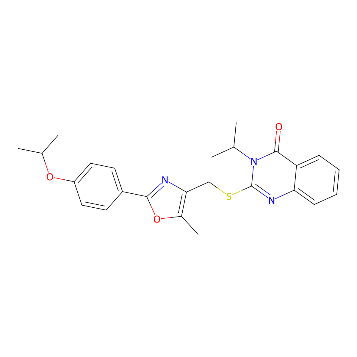 2-(((2-(4-isopropoxyphenyl)-5-methyloxazol-4-yl)methyl)thio)-3-isopropylquinazolin-4(3H)-one molecular structure, CAS 1114827-40-5