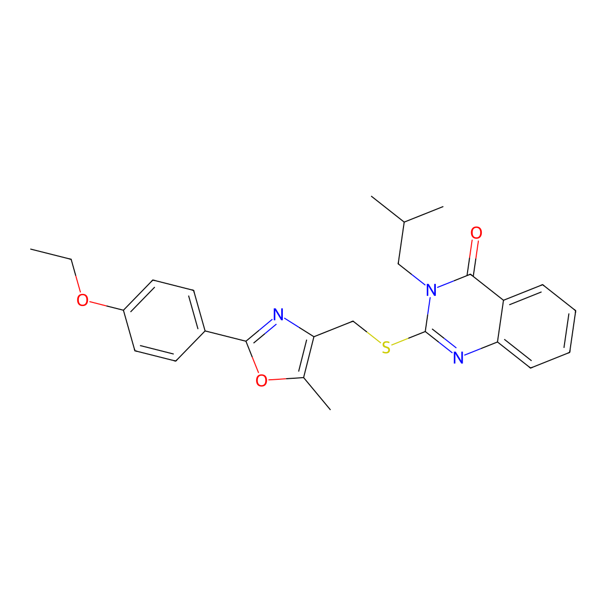 2-(((2-(4-ethoxyphenyl)-5-methyloxazol-4-yl)methyl)thio)-3-isobutylquinazolin-4(3H)-one molecular structure, CAS 1114827-42-7