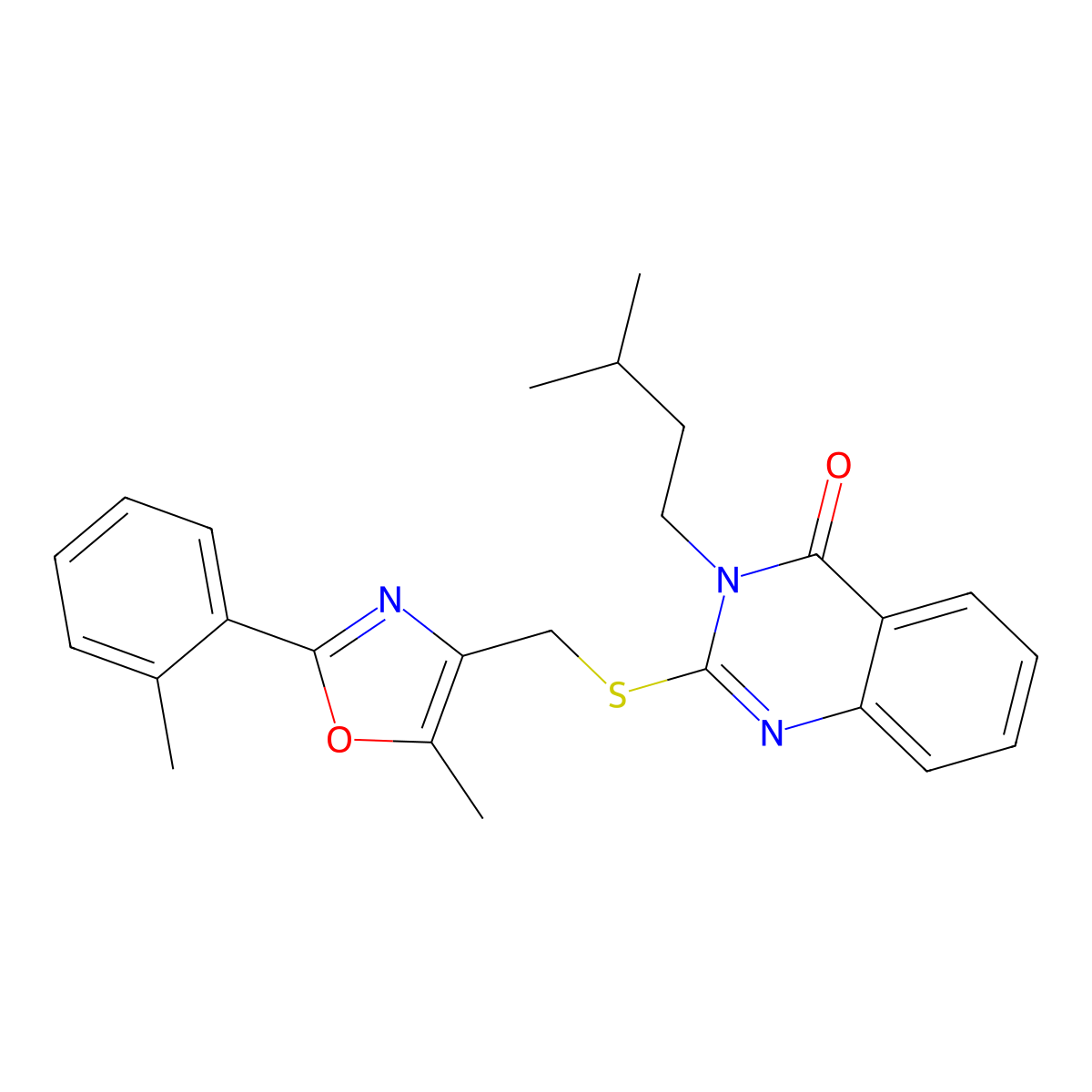 3-isopentyl-2-(((5-methyl-2-(o-tolyl)oxazol-4-yl)methyl)thio)quinazolin-4(3H)-one molecular structure, CAS 1114827-44-9