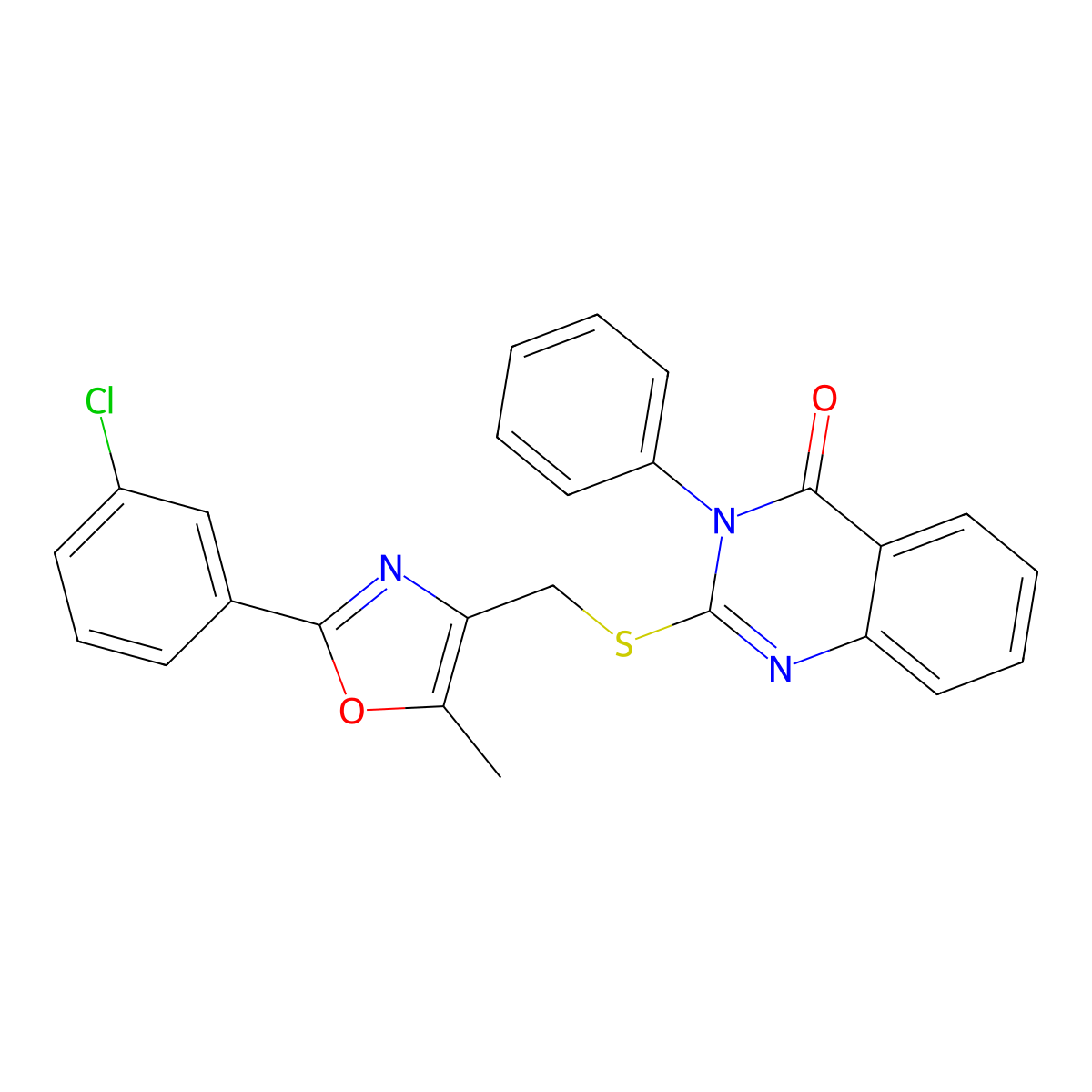 2-(((2-(3-chlorophenyl)-5-methyloxazol-4-yl)methyl)thio)-3-phenylquinazolin-4(3H)-one molecular structure, CAS 1114827-47-2