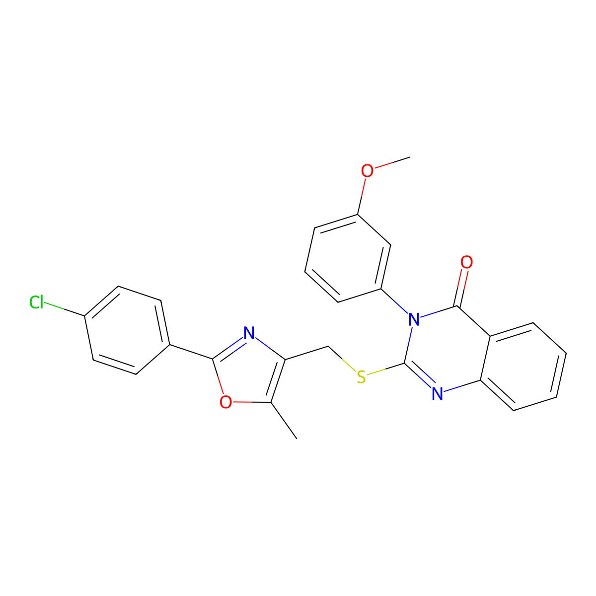 2-(((2-(4-chlorophenyl)-5-methyloxazol-4-yl)methyl)thio)-3-(3-methoxyphenyl)quinazolin-4(3H)-one molecular structure, CAS 1114827-55-2