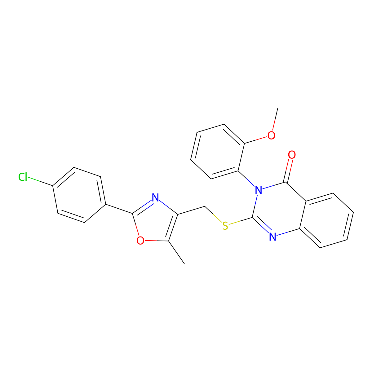 2-(((2-(4-chlorophenyl)-5-methyloxazol-4-yl)methyl)thio)-3-(2-methoxyphenyl)quinazolin-4(3H)-one molecular structure, CAS 1114827-58-5