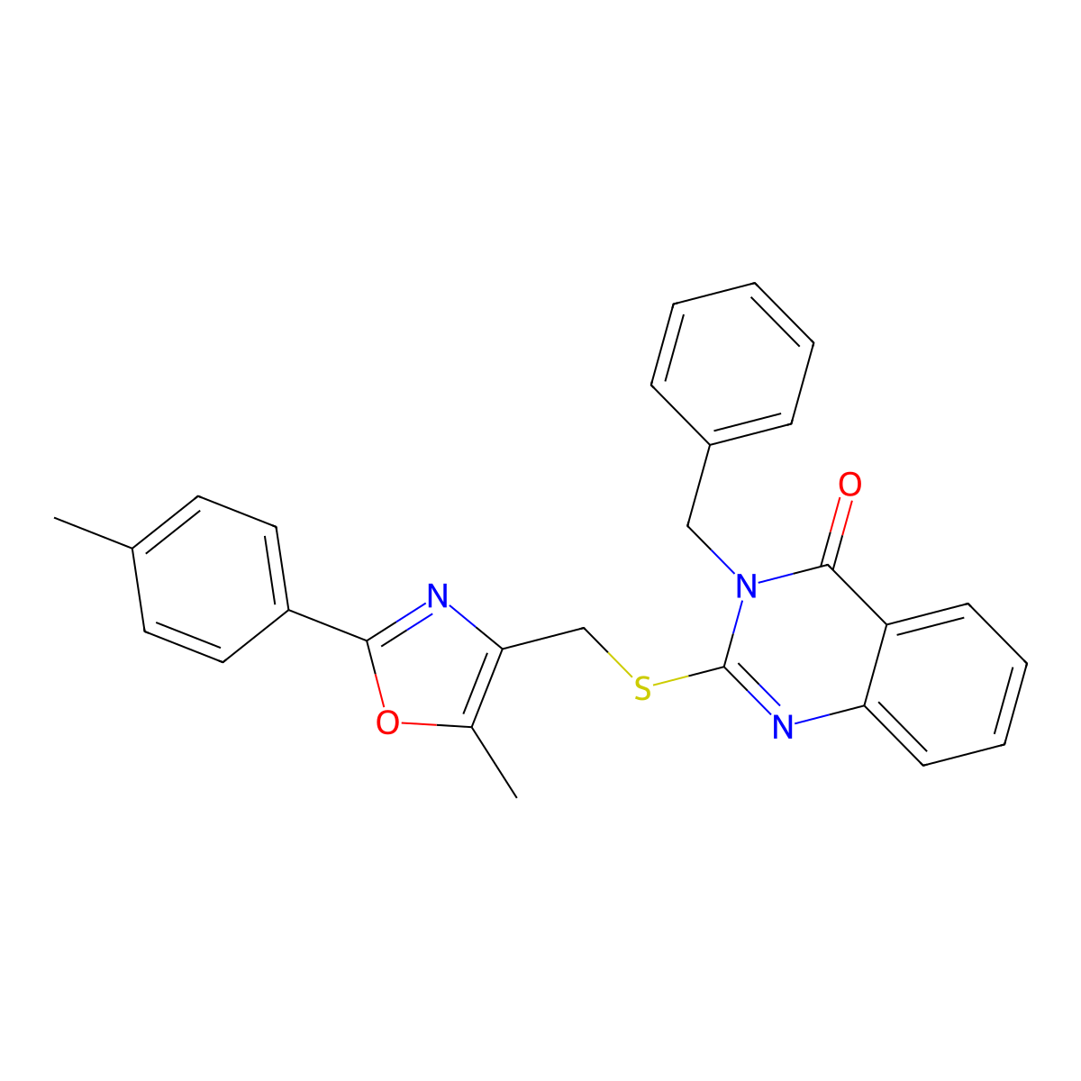 3-benzyl-2-(((5-methyl-2-(p-tolyl)oxazol-4-yl)methyl)thio)quinazolin-4(3H)-one molecular structure, CAS 1114827-68-7