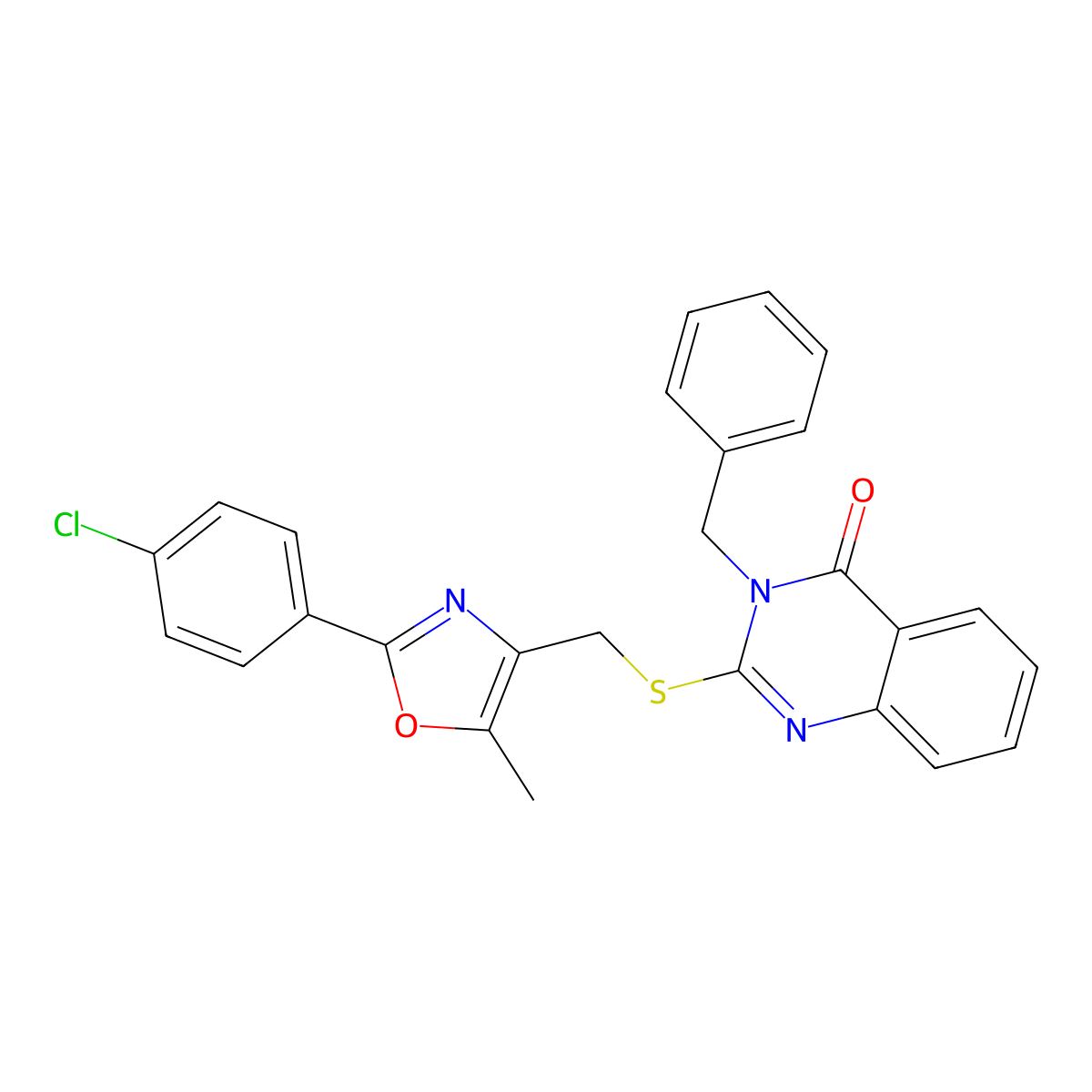 3-benzyl-2-(((2-(4-chlorophenyl)-5-methyloxazol-4-yl)methyl)thio)quinazolin-4(3H)-one molecular structure, CAS 1114827-70-1