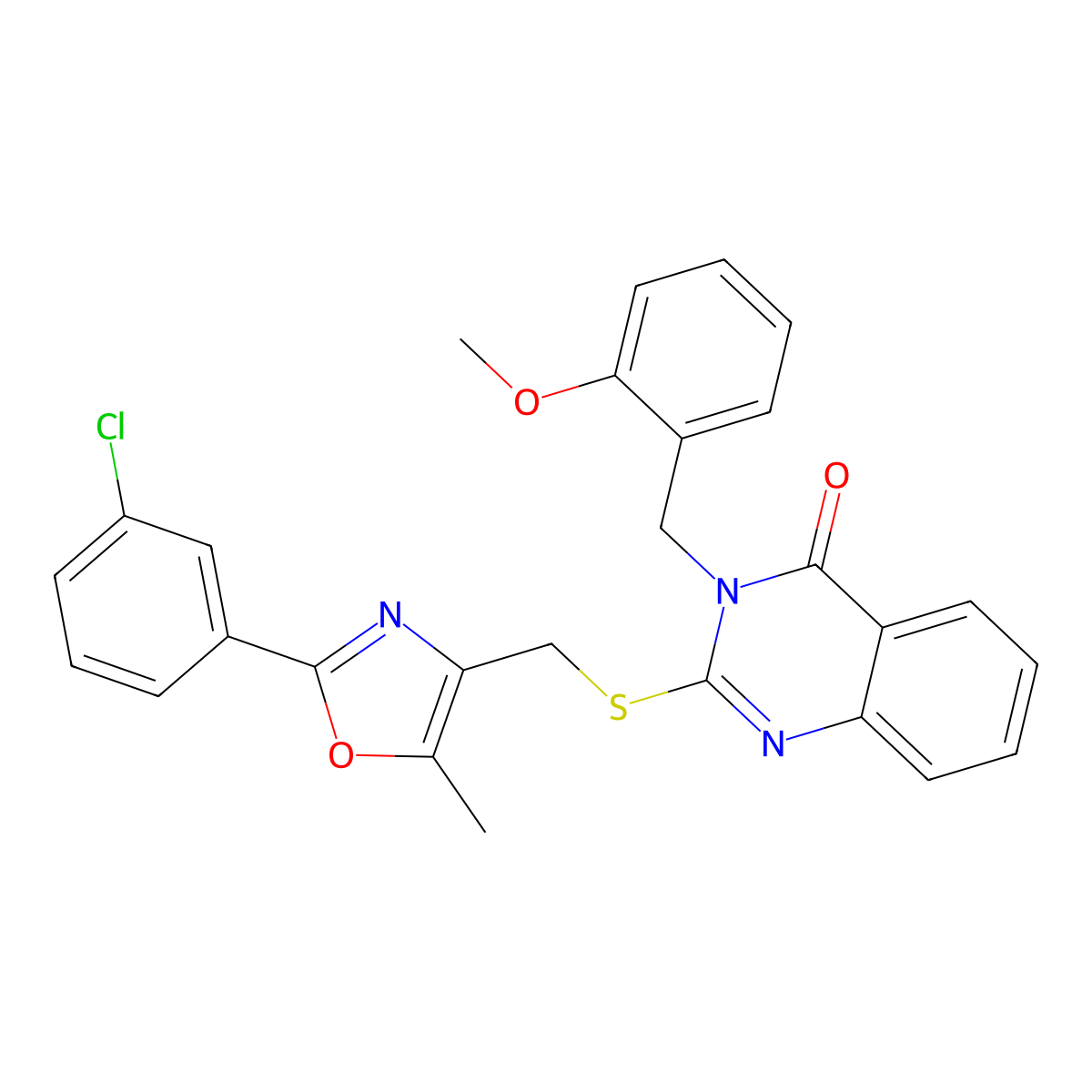 2-(((2-(3-chlorophenyl)-5-methyloxazol-4-yl)methyl)thio)-3-(2-methoxybenzyl)quinazolin-4(3H)-one molecular structure, CAS 1114827-73-4