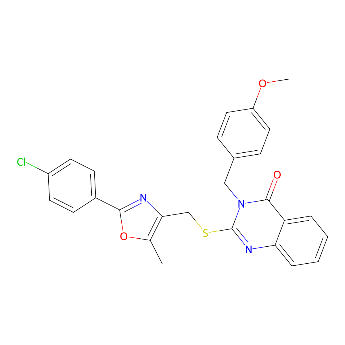 2-(((2-(4-chlorophenyl)-5-methyloxazol-4-yl)methyl)thio)-3-(4-methoxybenzyl)quinazolin-4(3H)-one molecular structure, CAS 1114827-77-8