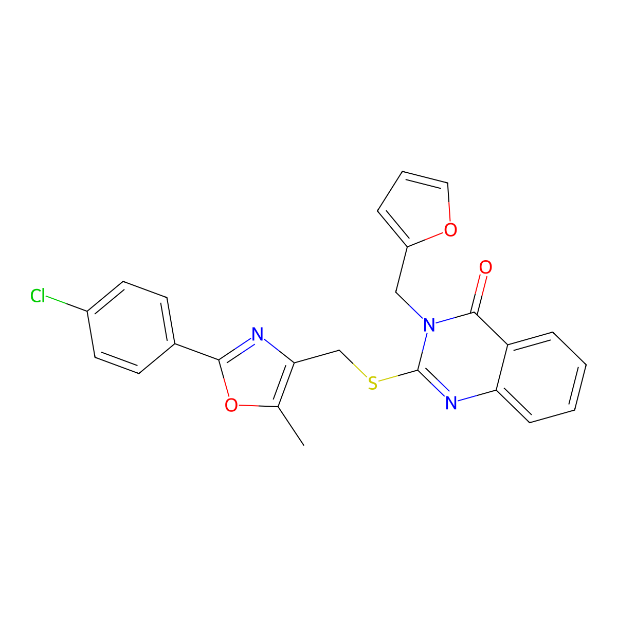 2-(((2-(4-chlorophenyl)-5-methyloxazol-4-yl)methyl)thio)-3-(furan-2-ylmethyl)quinazolin-4(3H)-one molecular structure, CAS 1114827-79-0