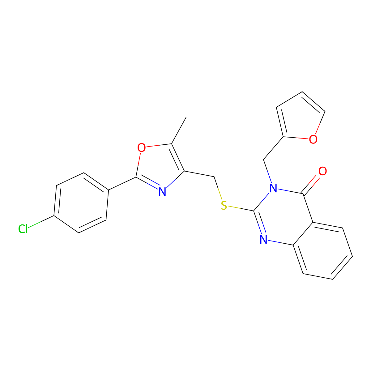 2-(((2-(4-chlorophenyl)-5-methyloxazol-4-yl)methyl)thio)-3-(furan-2-ylmethyl)quinazolin-4(3H)-one molecular structure, CAS 1114827-79-0