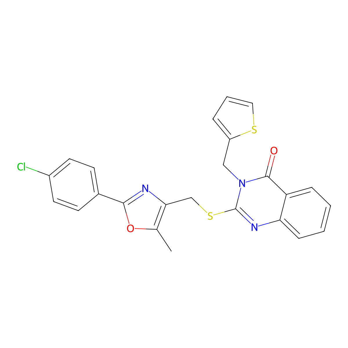 2-(((2-(4-chlorophenyl)-5-methyloxazol-4-yl)methyl)thio)-3-(thiophen-2-ylmethyl)quinazolin-4(3H)-one molecular structure, CAS 1114827-81-4