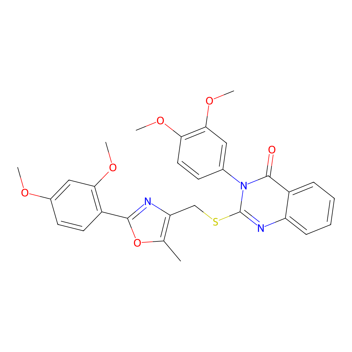 3-(3,4-dimethoxyphenyl)-2-(((2-(2,4-dimethoxyphenyl)-5-methyloxazol-4-yl)methyl)thio)quinazolin-4(3H)-one molecular structure, CAS 1114827-90-5
