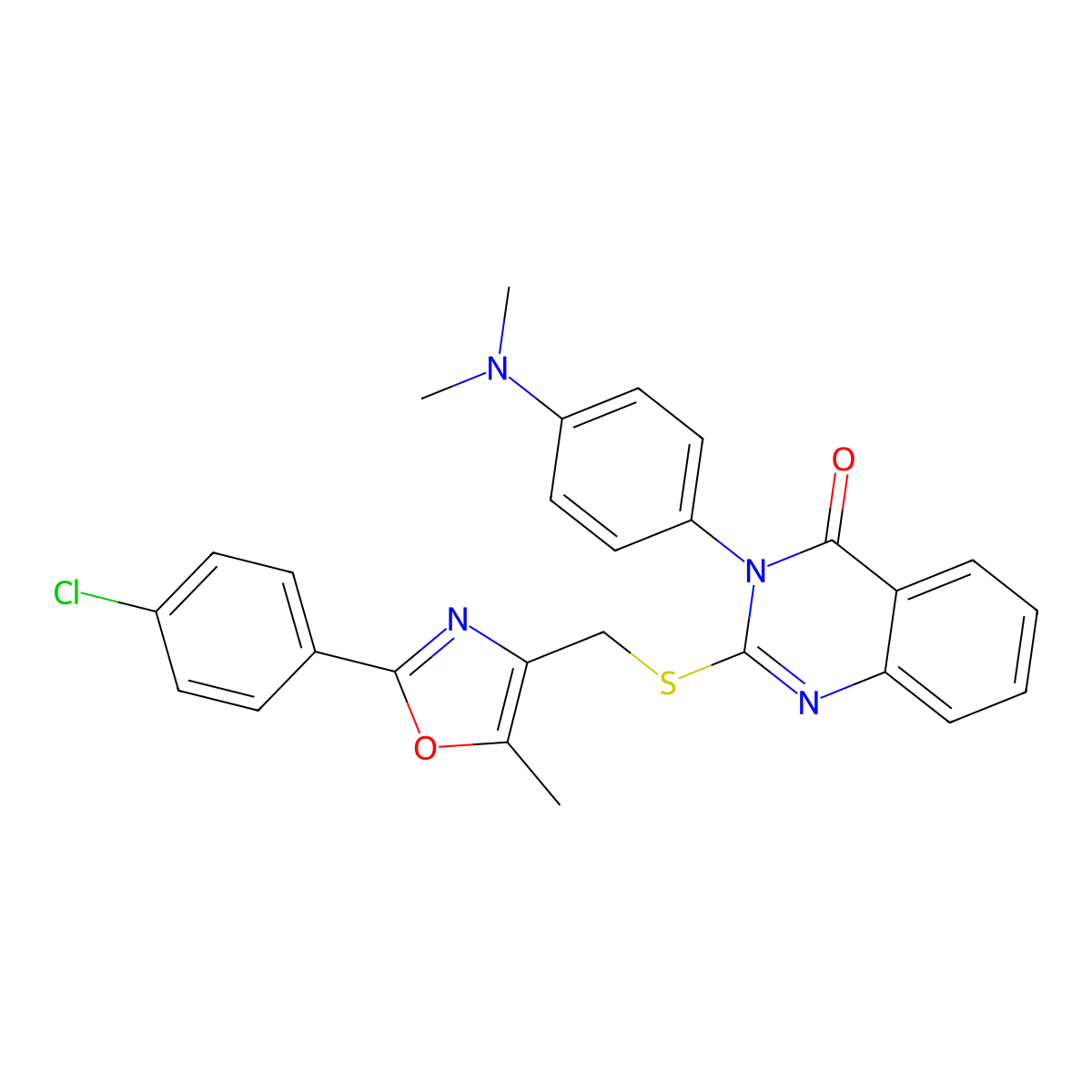 2-(((2-(4-chlorophenyl)-5-methyloxazol-4-yl)methyl)thio)-3-(4-(dimethylamino)phenyl)quinazolin-4(3H)-one molecular structure, CAS 1114828-03-3