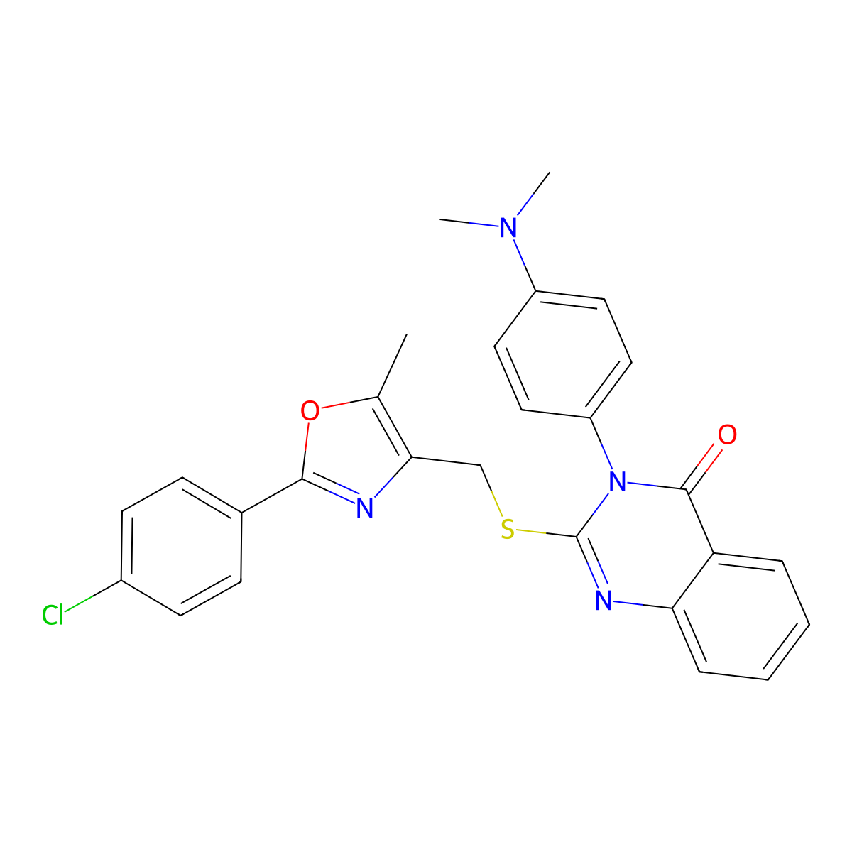 2-(((2-(4-chlorophenyl)-5-methyloxazol-4-yl)methyl)thio)-3-(4-(dimethylamino)phenyl)quinazolin-4(3H)-one molecular structure, CAS 1114828-03-3