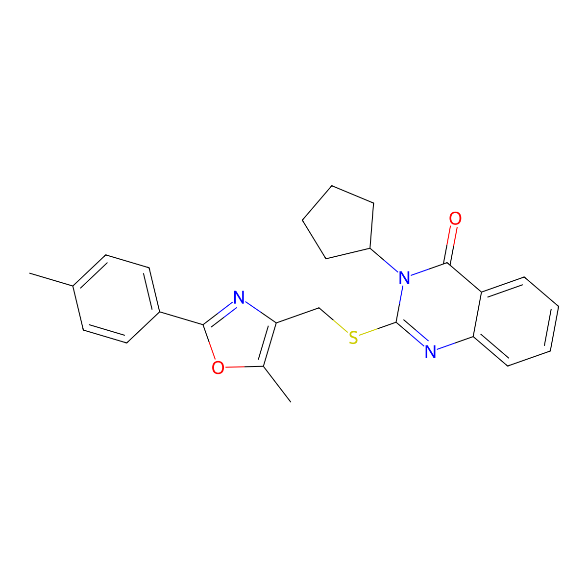 3-cyclopentyl-2-(((5-methyl-2-(p-tolyl)oxazol-4-yl)methyl)thio)quinazolin-4(3H)-one molecular structure, CAS 1114828-06-6