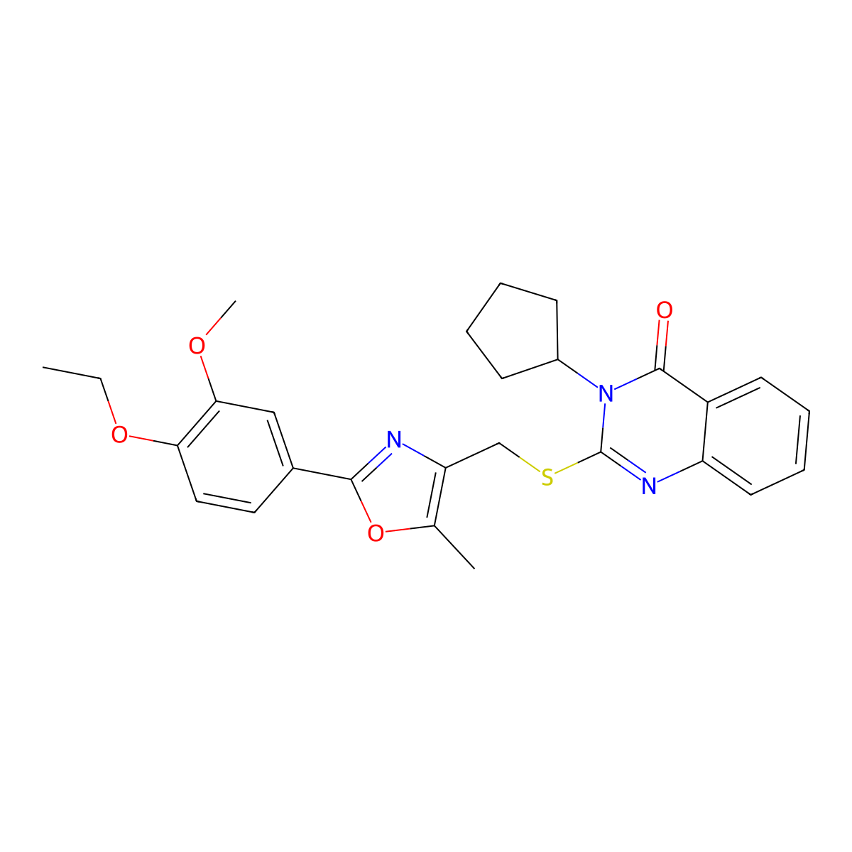 3-cyclopentyl-2-(((2-(4-ethoxy-3-methoxyphenyl)-5-methyloxazol-4-yl)methyl)thio)quinazolin-4(3H)-one molecular structure, CAS 1114828-07-7