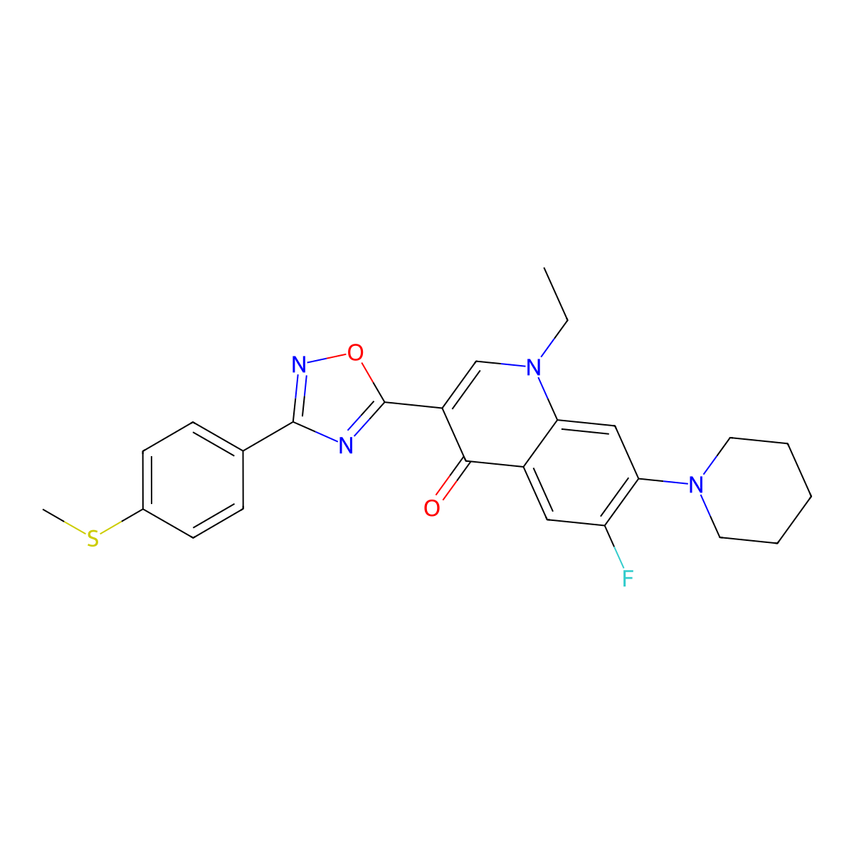 1-ethyl-6-fluoro-3-(3-(4-(methylthio)phenyl)-1,2,4-oxadiazol-5-yl)-7-(piperidin-1-yl)quinolin-4(1H)-one molecular structure, CAS 1114828-14-6