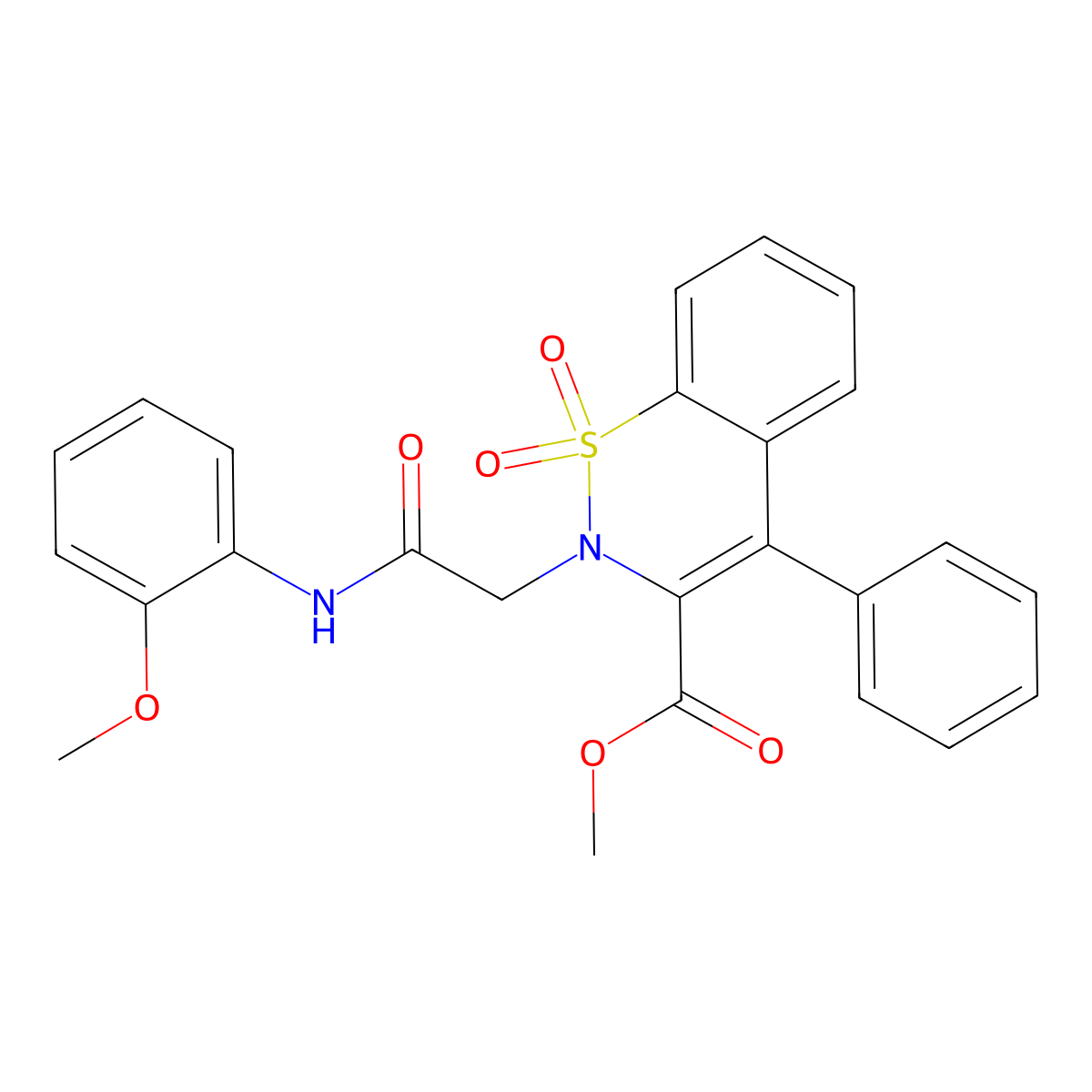 methyl 2-(2-((2-methoxyphenyl)amino)-2-oxoethyl)-4-phenyl-2H-benzo[e][1,2]thiazine-3-carboxylate 1,1-dioxide molecular structure, CAS 1114828-20-4