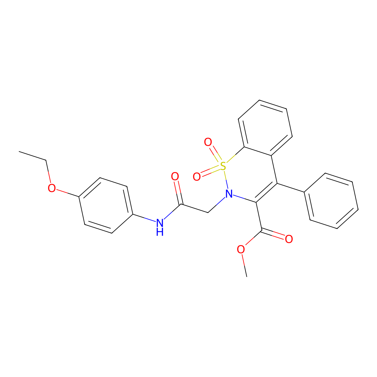 methyl 2-(2-((4-ethoxyphenyl)amino)-2-oxoethyl)-4-phenyl-2H-benzo[e][1,2]thiazine-3-carboxylate 1,1-dioxide molecular structure, CAS 1114828-21-5