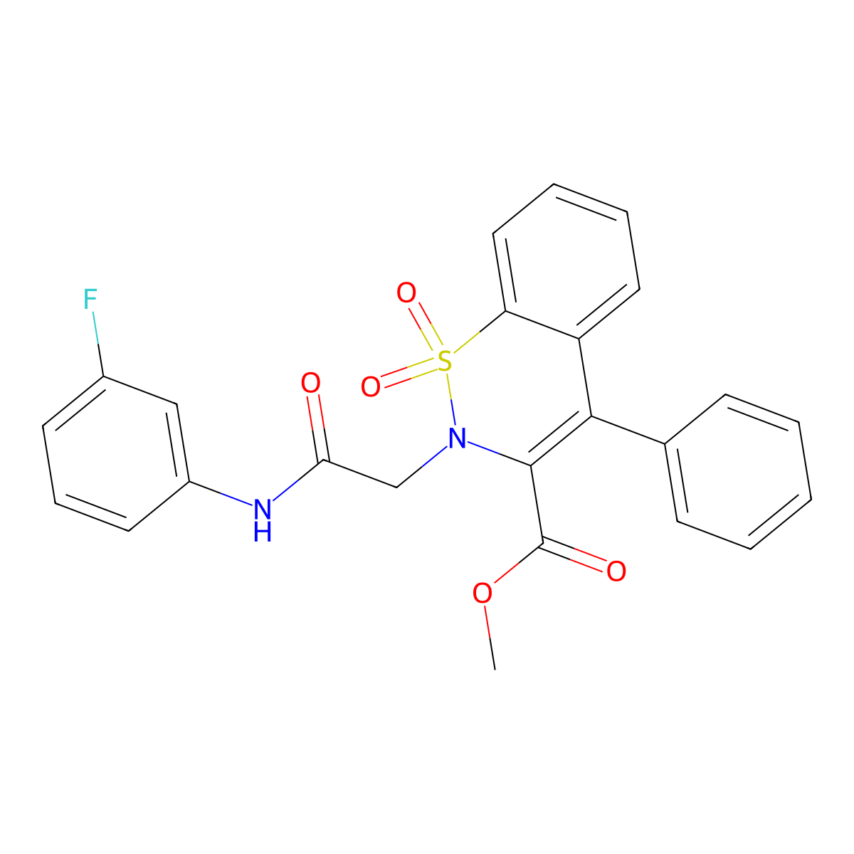 methyl 2-(2-((3-fluorophenyl)amino)-2-oxoethyl)-4-phenyl-2H-benzo[e][1,2]thiazine-3-carboxylate 1,1-dioxide molecular structure, CAS 1114828-22-6