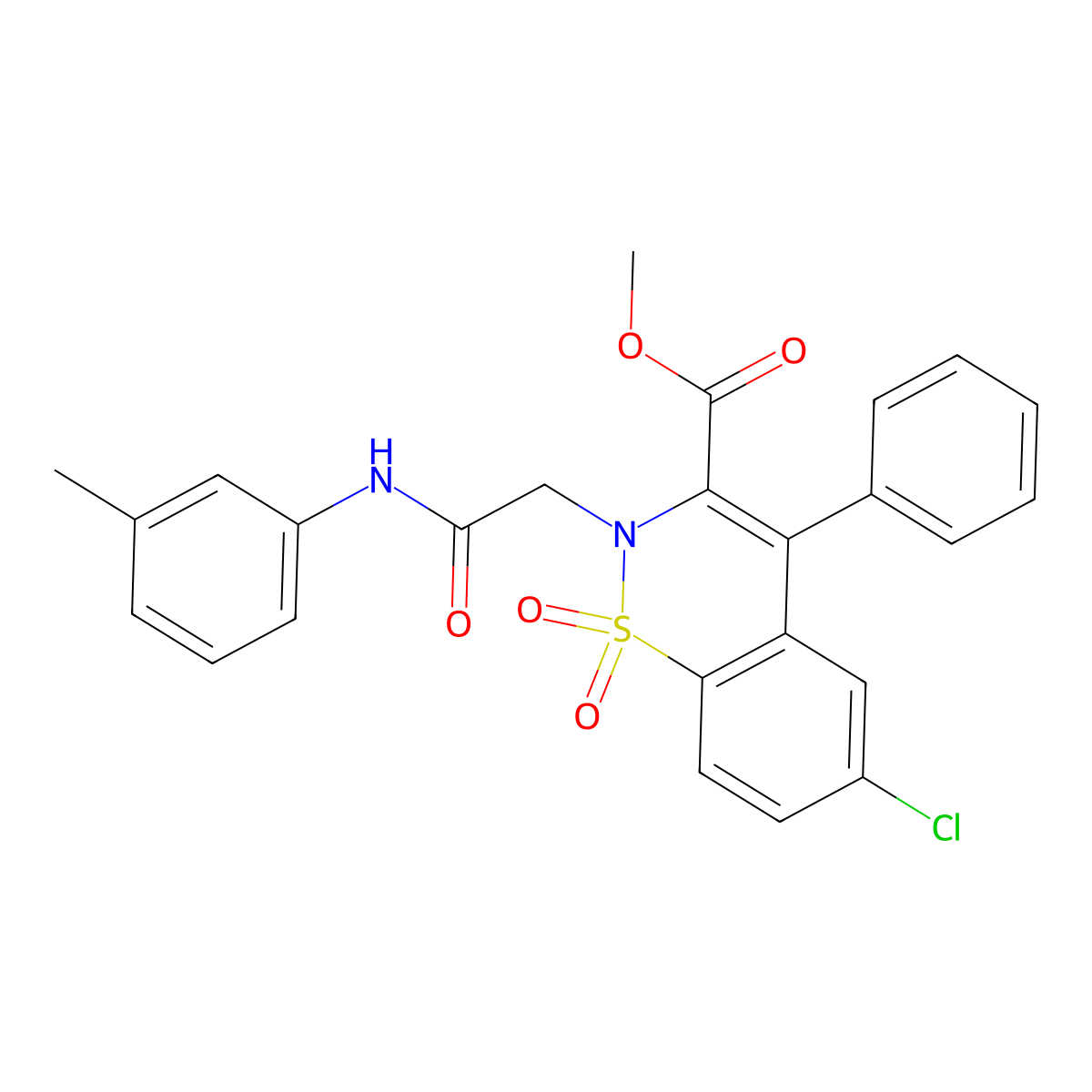 methyl 6-chloro-2-(2-oxo-2-(m-tolylamino)ethyl)-4-phenyl-2H-benzo[e][1,2]thiazine-3-carboxylate 1,1-dioxide molecular structure, CAS 1114828-24-8