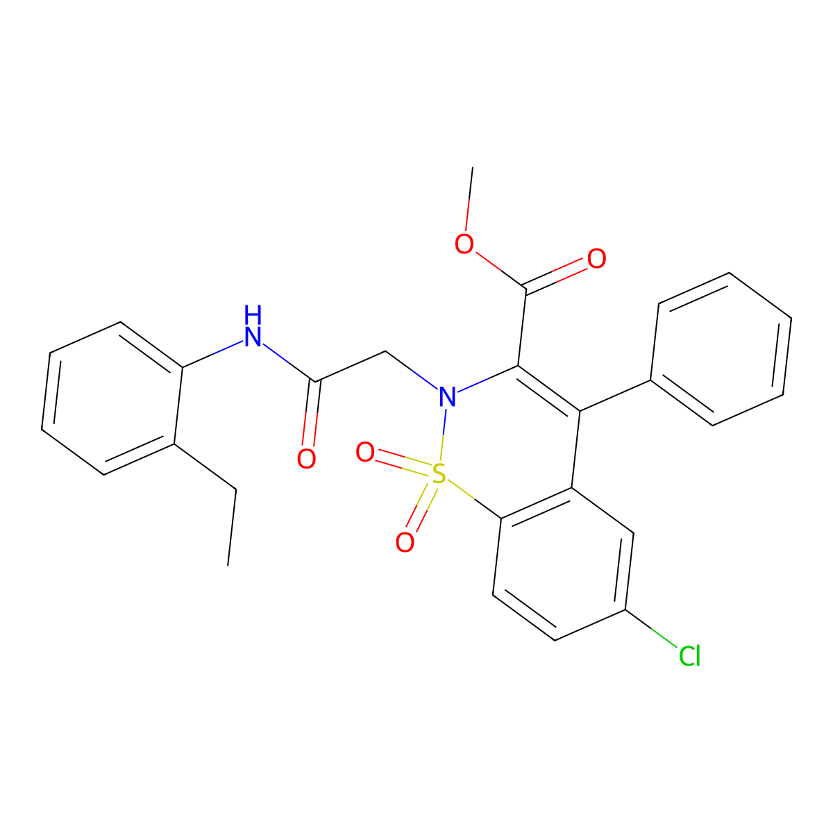 methyl 6-chloro-2-(2-((2-ethylphenyl)amino)-2-oxoethyl)-4-phenyl-2H-benzo[e][1,2]thiazine-3-carboxylate 1,1-dioxide molecular structure, CAS 1114828-25-9