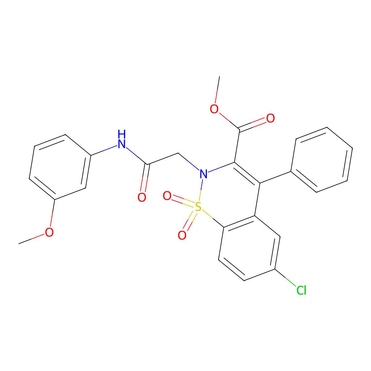 methyl 6-chloro-2-(2-((3-methoxyphenyl)amino)-2-oxoethyl)-4-phenyl-2H-benzo[e][1,2]thiazine-3-carboxylate 1,1-dioxide molecular structure, CAS 1114828-27-1