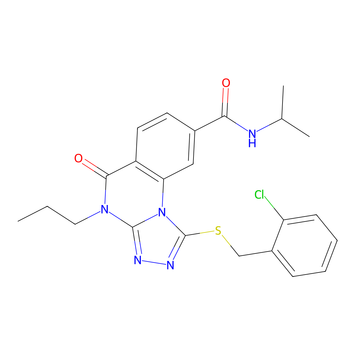 1-((2-chlorobenzyl)thio)-N-isopropyl-5-oxo-4-propyl-4,5-dihydro-[1,2,4]triazolo[4,3-a]quinazoline-8-carboxamide molecular structure, CAS 1114830-13-5