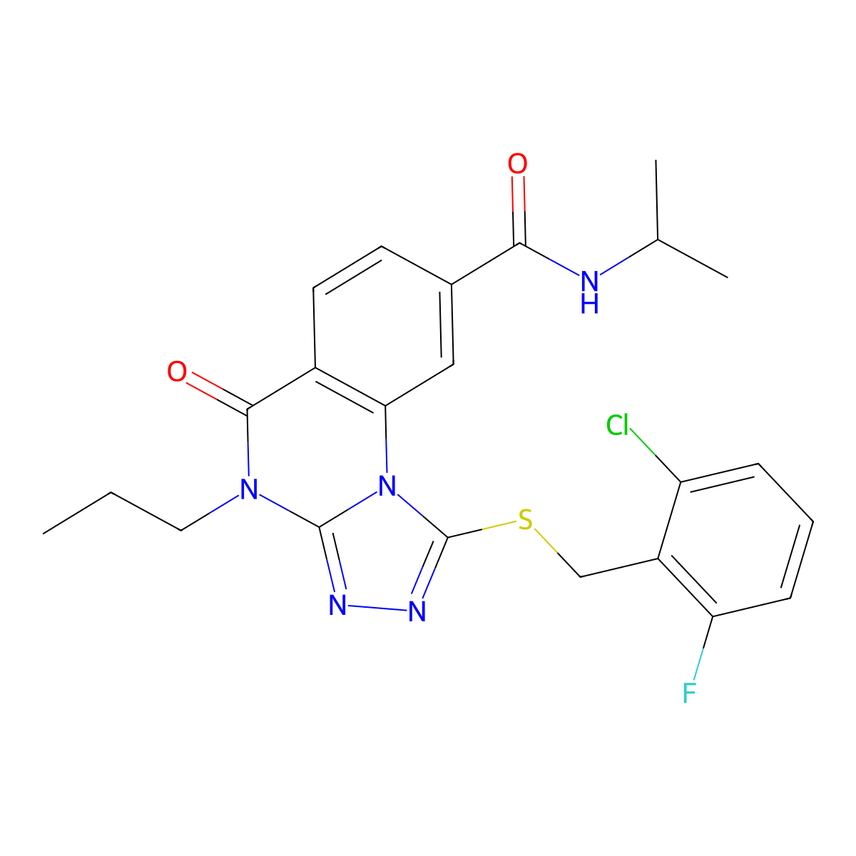 1-[(2-chloro-6-fluorobenzyl)thio]-N-isopropyl-5-oxo-4-propyl-4,5-dihydro[1,2,4]triazolo[4,3-a]quinazoline-8-carboxamide molecular structure, CAS 1114830-14-6