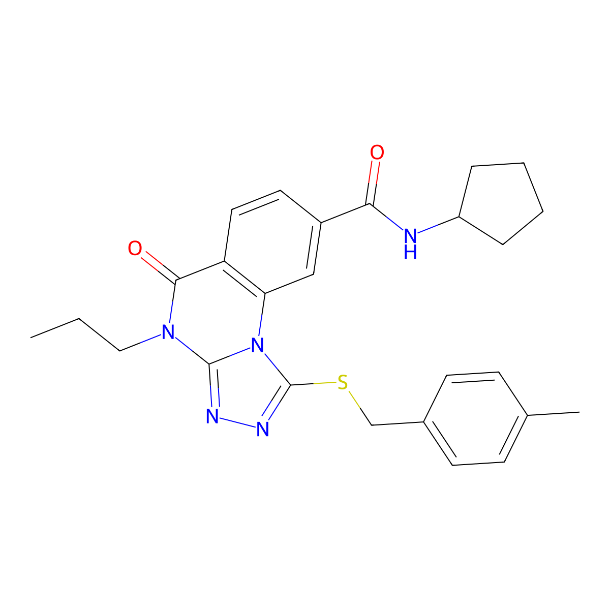 N-cyclopentyl-1-((4-methylbenzyl)thio)-5-oxo-4-propyl-4,5-dihydro-[1,2,4]triazolo[4,3-a]quinazoline-8-carboxamide molecular structure, CAS 1114830-25-9