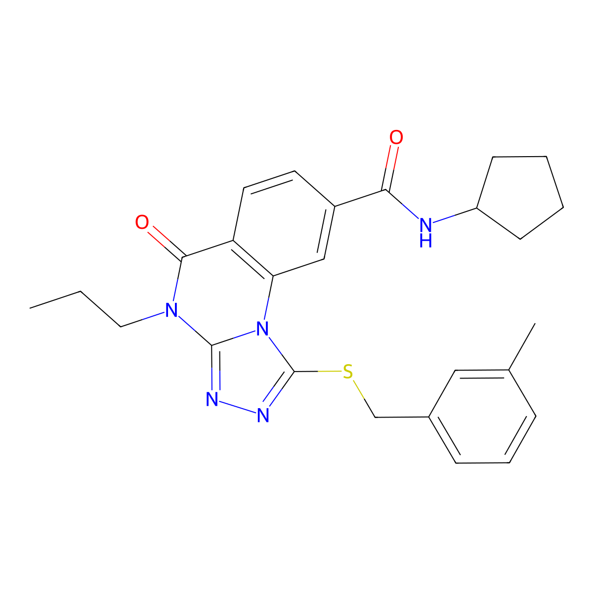 N-cyclopentyl-1-((3-methylbenzyl)thio)-5-oxo-4-propyl-4,5-dihydro-[1,2,4]triazolo[4,3-a]quinazoline-8-carboxamide molecular structure, CAS 1114830-26-0