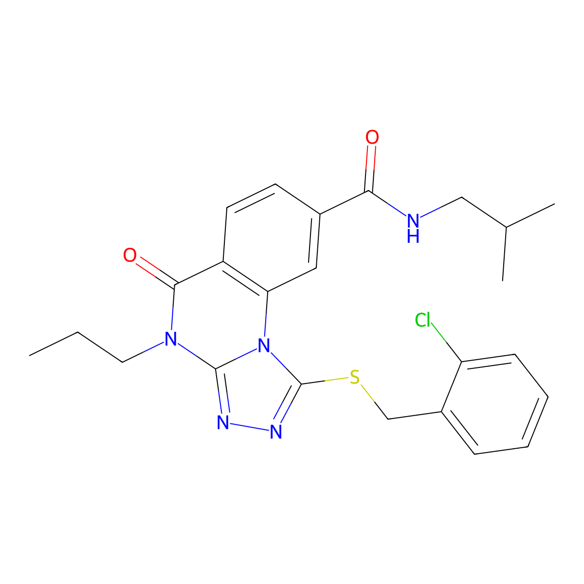 1-((2-chlorobenzyl)thio)-N-isobutyl-5-oxo-4-propyl-4,5-dihydro-[1,2,4]triazolo[4,3-a]quinazoline-8-carboxamide molecular structure, CAS 1114830-29-3