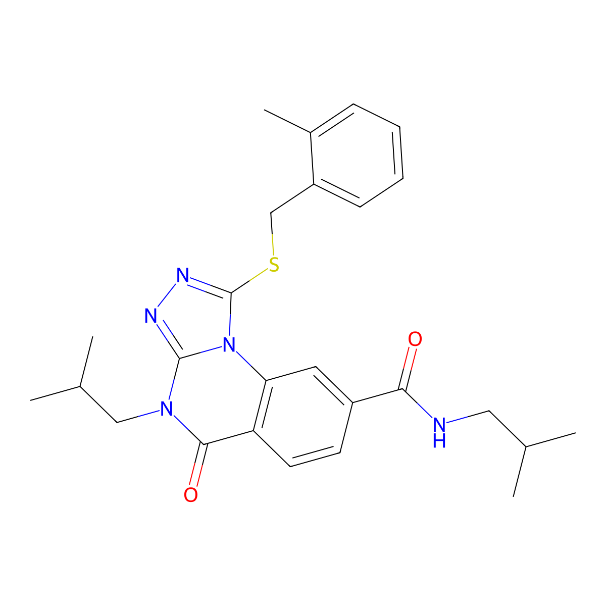 N,4-diisobutyl-1-((2-methylbenzyl)thio)-5-oxo-4,5-dihydro-[1,2,4]triazolo[4,3-a]quinazoline-8-carboxamide molecular structure, CAS 1114830-44-2
