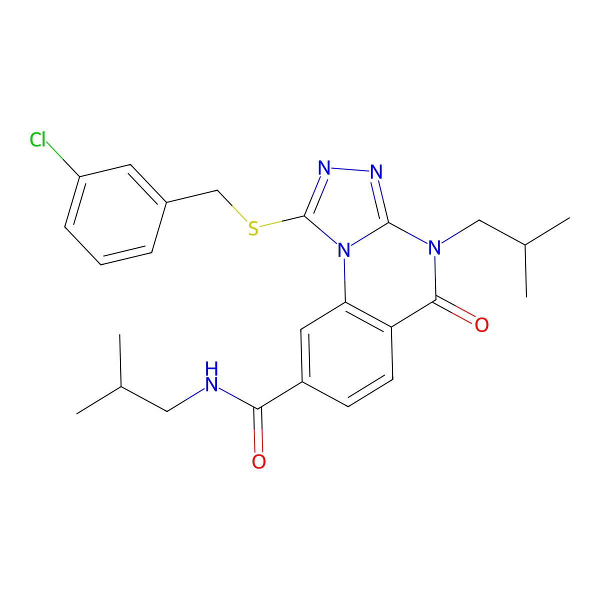 1-((3-chlorobenzyl)thio)-N,4-diisobutyl-5-oxo-4,5-dihydro-[1,2,4]triazolo[4,3-a]quinazoline-8-carboxamide molecular structure, CAS 1114830-45-3