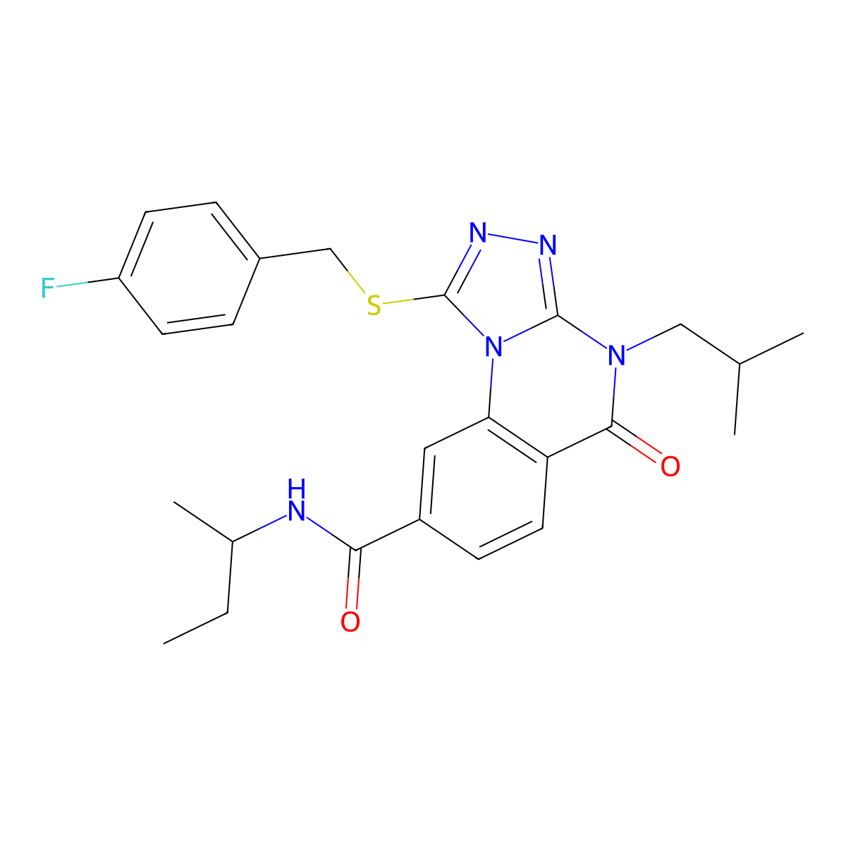 N-(sec-butyl)-1-((4-fluorobenzyl)thio)-4-isobutyl-5-oxo-4,5-dihydro-[1,2,4]triazolo[4,3-a]quinazoline-8-carboxamide molecular structure, CAS 1114830-54-4
