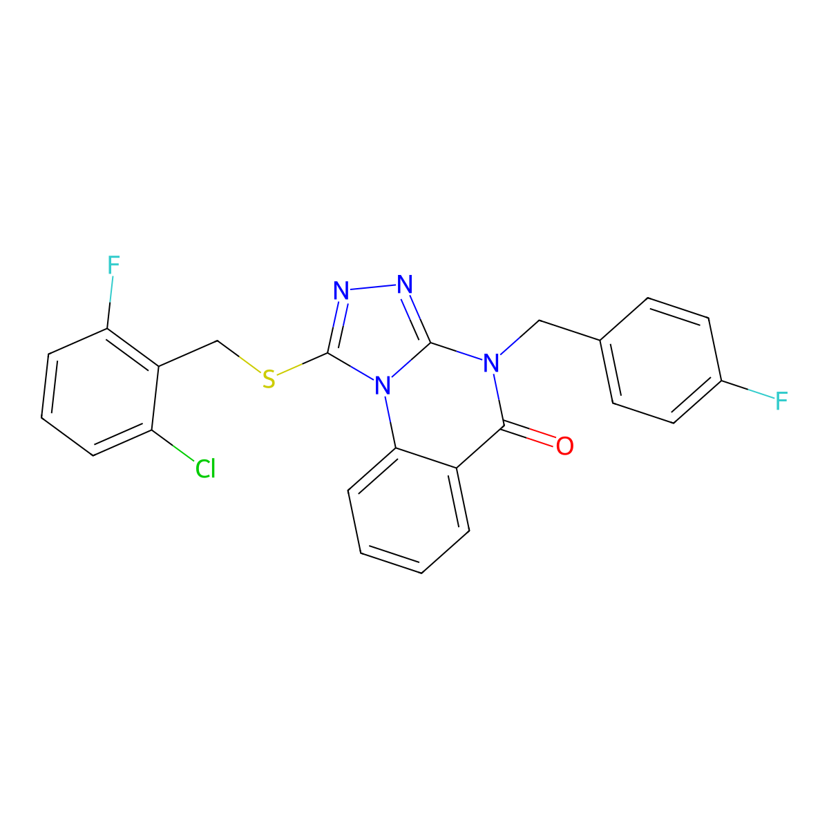 1-[(2-chloro-6-fluorobenzyl)thio]-4-(4-fluorobenzyl)[1,2,4]triazolo[4,3-a]quinazolin-5(4H)-one molecular structure, CAS 1114832-03-9
