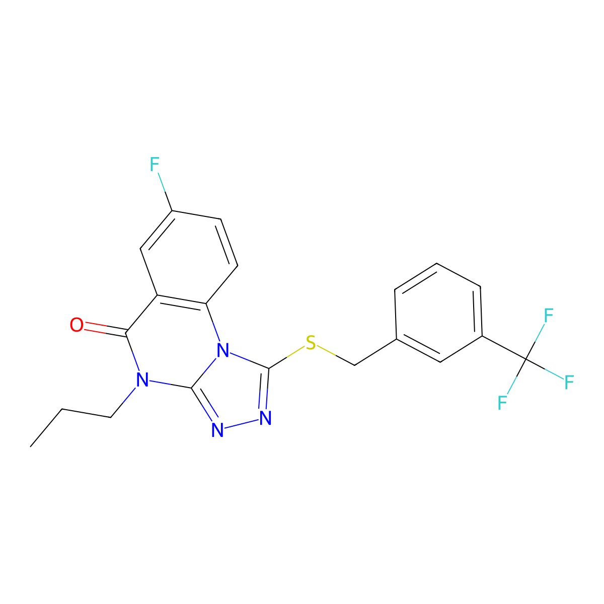 7-fluoro-4-propyl-1-((3-(trifluoromethyl)benzyl)thio)-[1,2,4]triazolo[4,3-a]quinazolin-5(4H)-one molecular structure, CAS 1114832-23-3