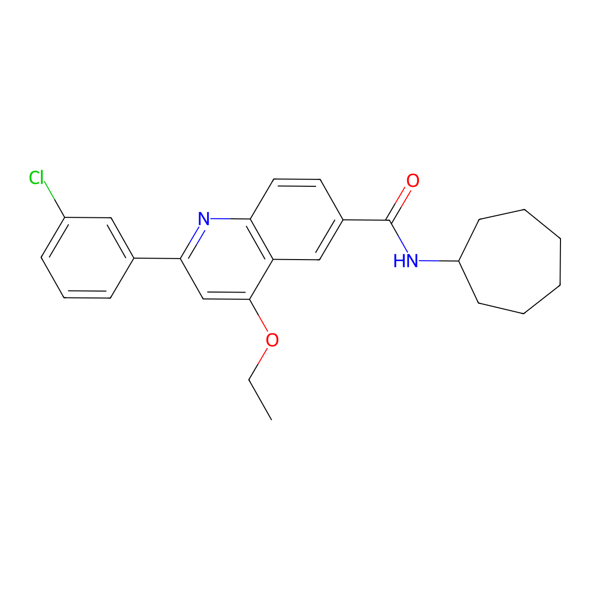 2-(3-chlorophenyl)-N-cycloheptyl-4-ethoxyquinoline-6-carboxamide molecular structure, CAS 1114833-83-8