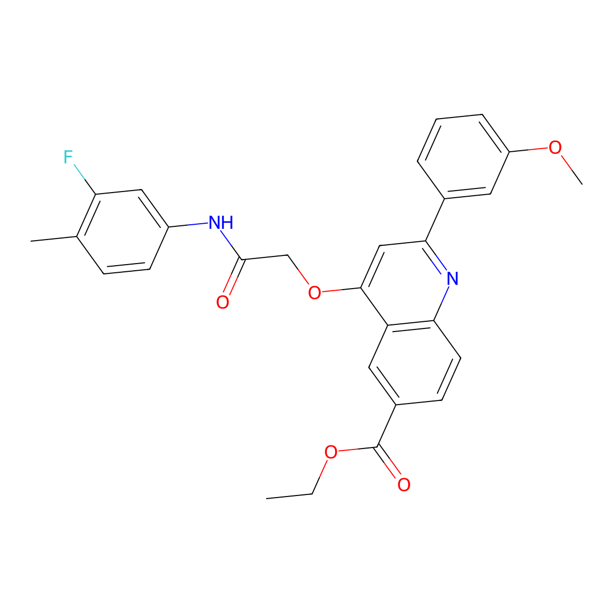 Ethyl 4-{[(3-fluoro-4-methylphenyl)carbamoyl]methoxy}-2-(3-methoxyphenyl)quinoline-6-carboxylate molecular structure, CAS 1114835-25-4