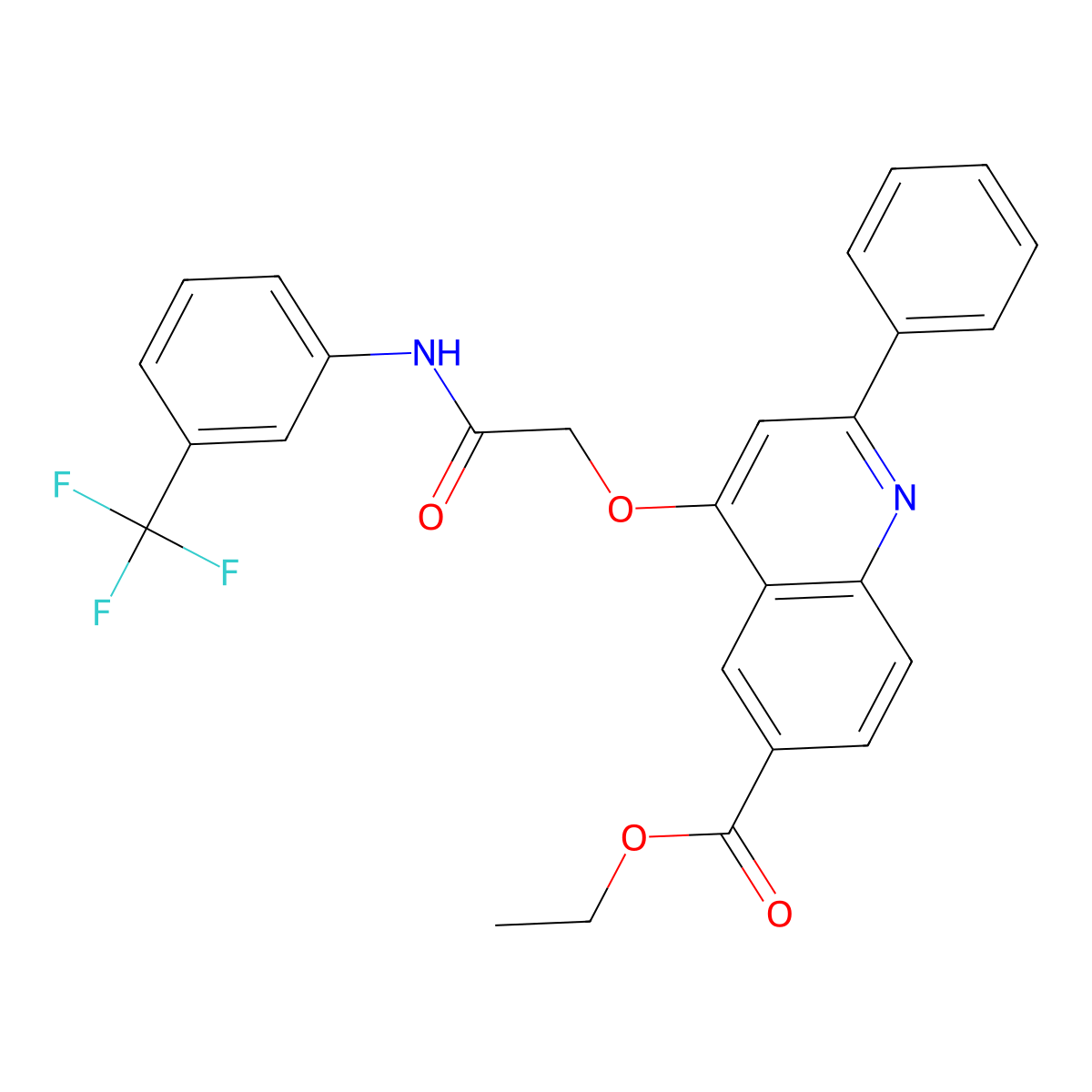 Ethyl 4-(2-oxo-2-((3-(trifluoromethyl)phenyl)amino)ethoxy)-2-phenylquinoline-6-carboxylate molecular structure, CAS 1114835-50-5