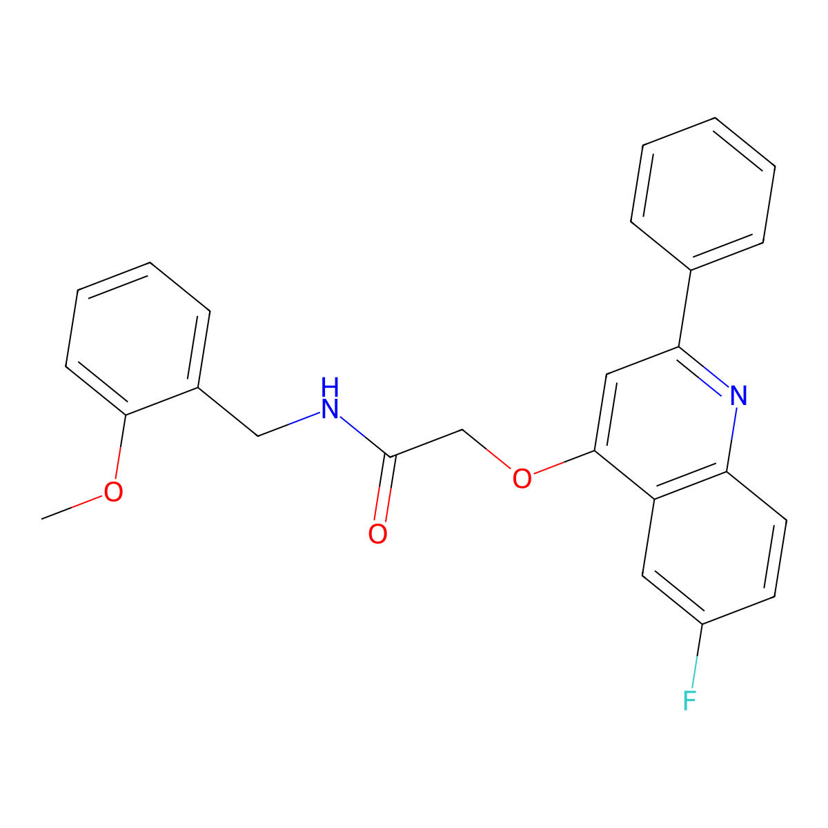 2-((6-fluoro-2-phenylquinolin-4-yl)oxy)-N-(2-methoxybenzyl)acetamide molecular structure, CAS 1114835-51-6