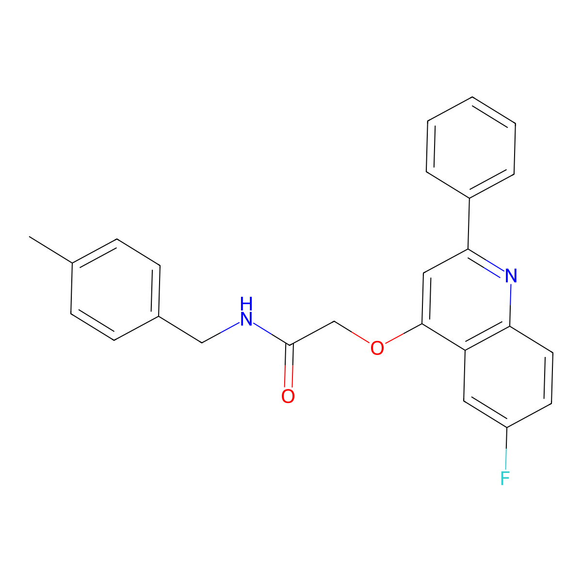 2-((6-fluoro-2-phenylquinolin-4-yl)oxy)-N-(4-methylbenzyl)acetamide molecular structure, CAS 1114835-55-0