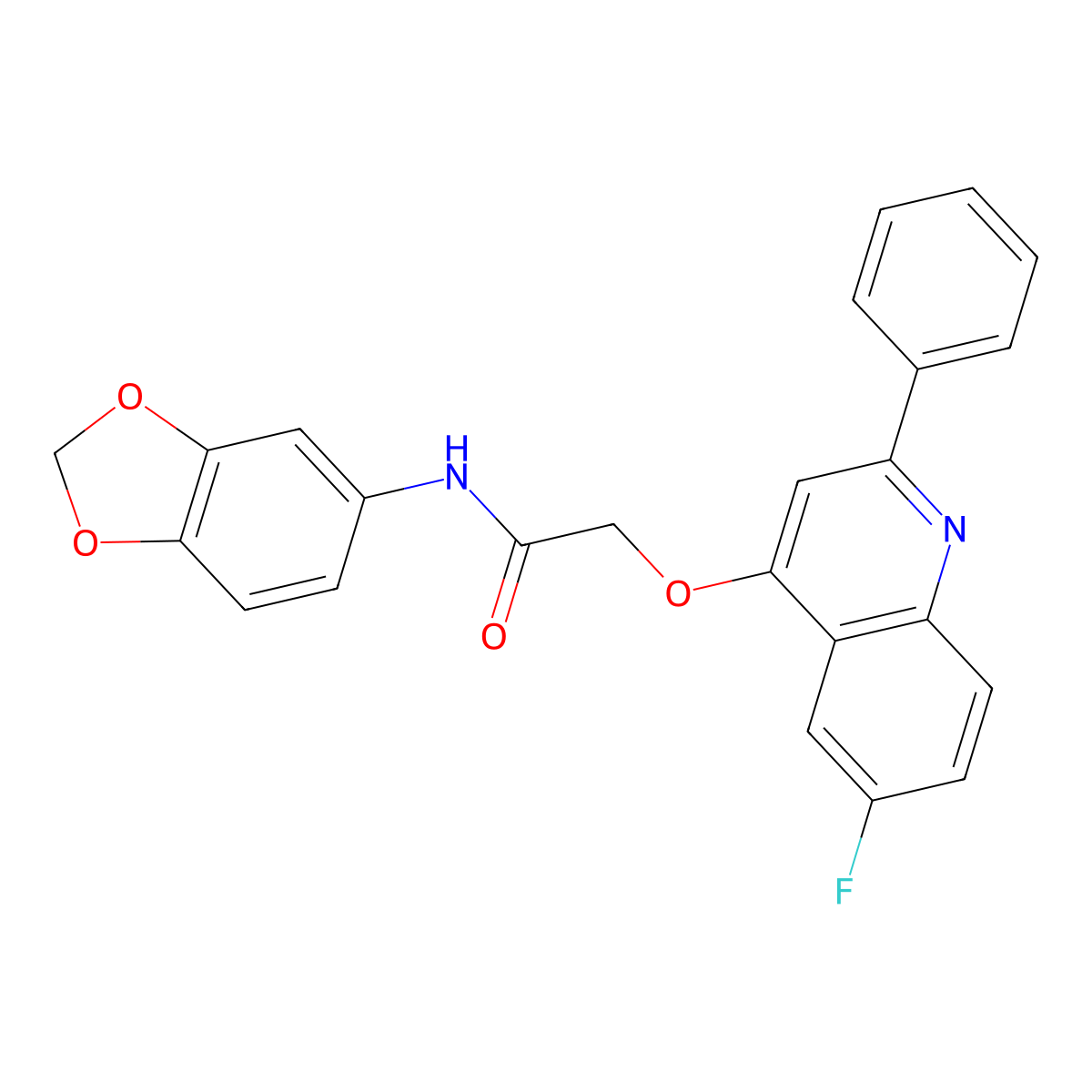 N-(2H-1,3-benzodioxol-5-yl)-2-[(6-fluoro-2-phenylquinolin-4-yl)oxy]acetamide molecular structure, CAS 1114835-59-4