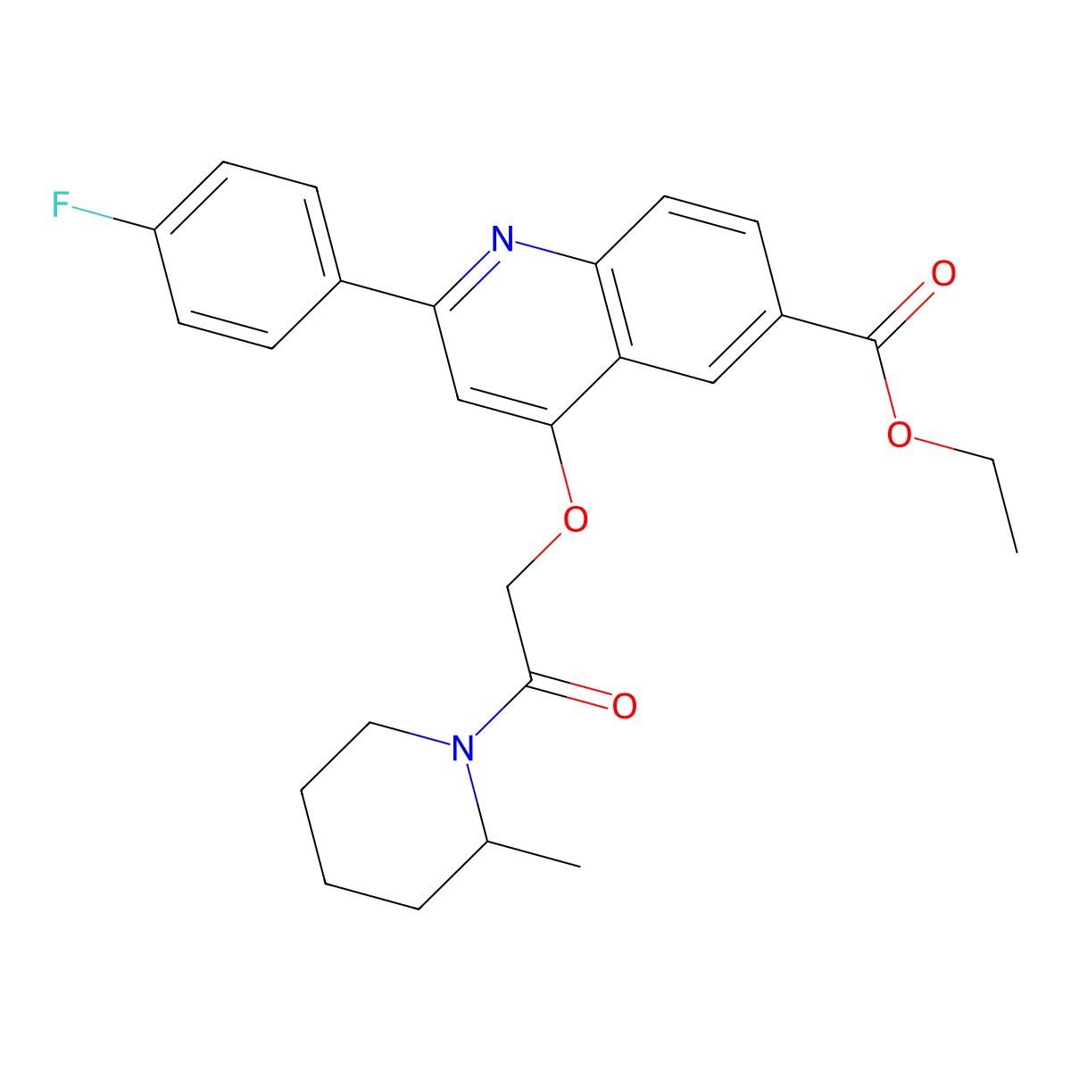 Ethyl 2-(4-fluorophenyl)-4-[2-(2-methylpiperidin-1-yl)-2-oxoethoxy]quinoline-6-carboxylate molecular structure, CAS 1114835-85-6