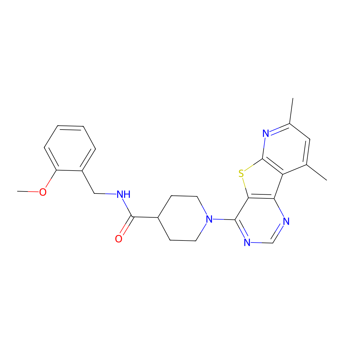 1-(7,9-dimethylpyrido[3',2':4,5]thieno[3,2-d]pyrimidin-4-yl)-N-(2-methoxybenzyl)piperidine-4-carboxamide molecular structure, CAS 1114836-18-8