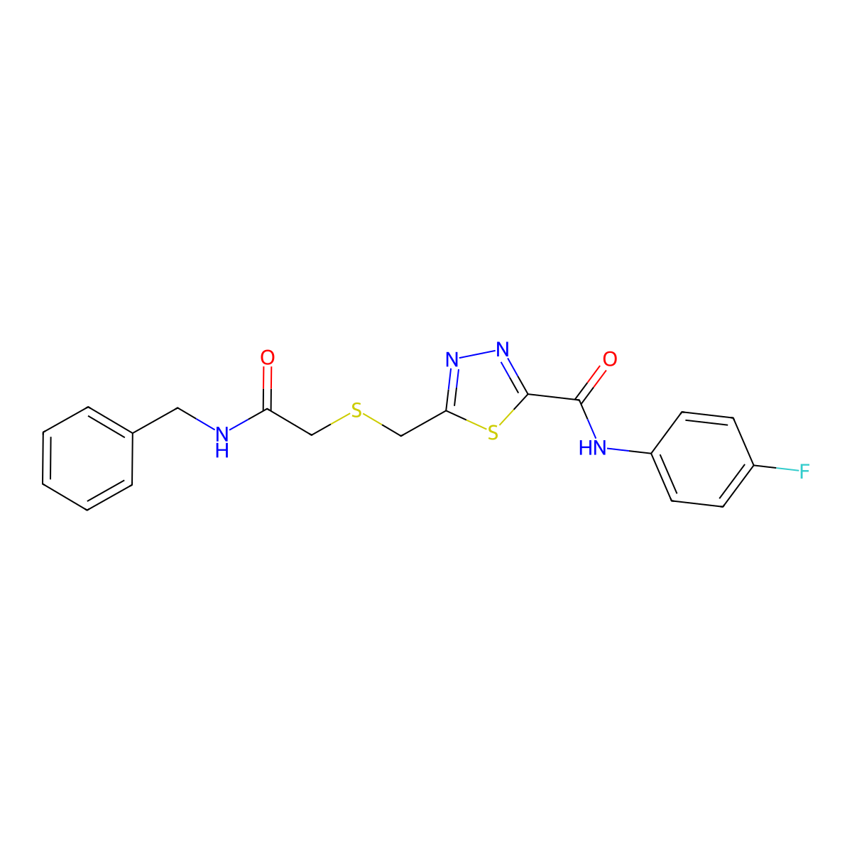 5-({[(Benzylcarbamoyl)methyl]sulfanyl}methyl)-N-(4-fluorophenyl)-1,3,4-thiadiazole-2-carboxamide molecular structure, CAS 1114844-68-6