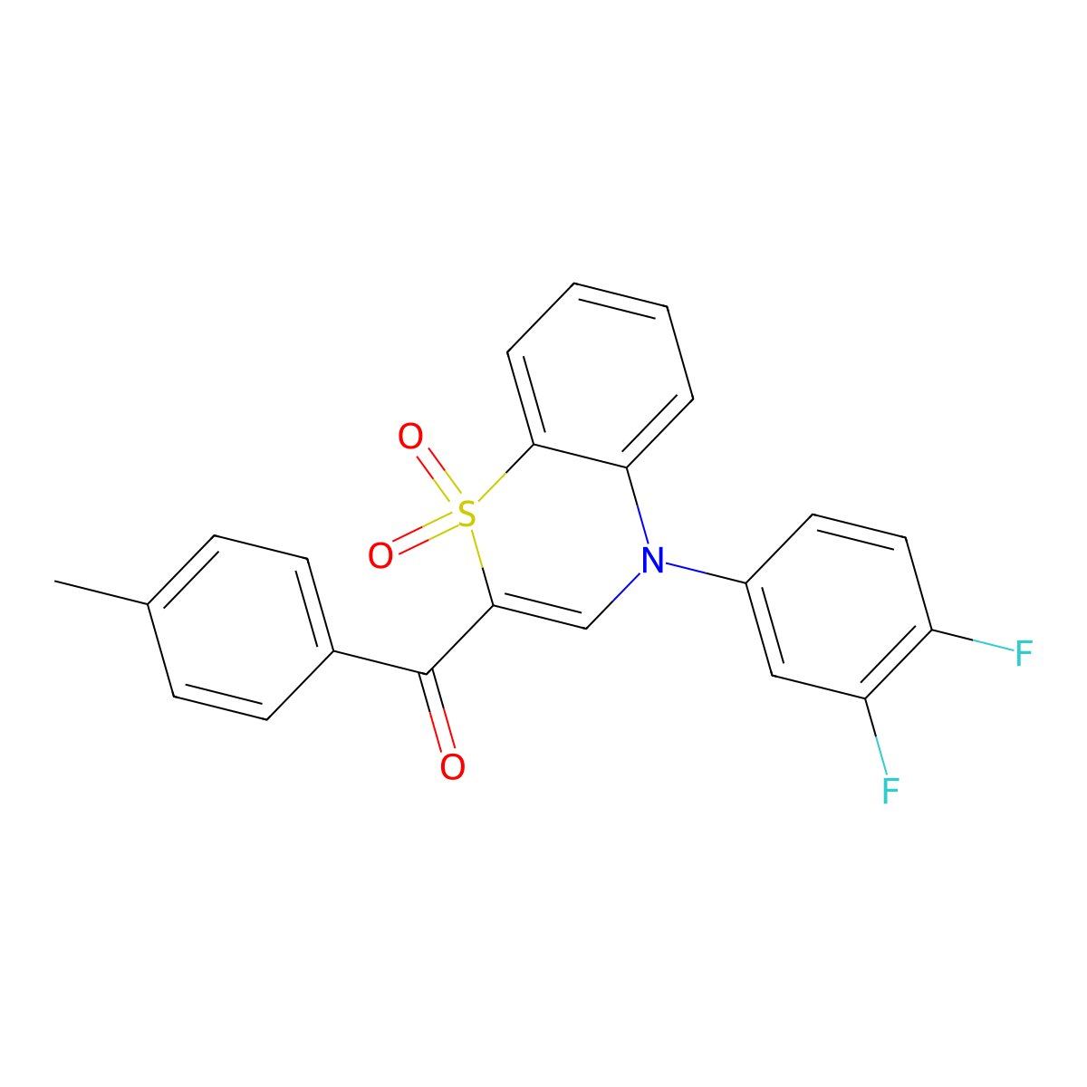 (4-(3,4-difluorophenyl)-1,1-dioxido-4H-benzo[b][1,4]thiazin-2-yl)(p-tolyl)methanone molecular structure, CAS 1114850-56-4