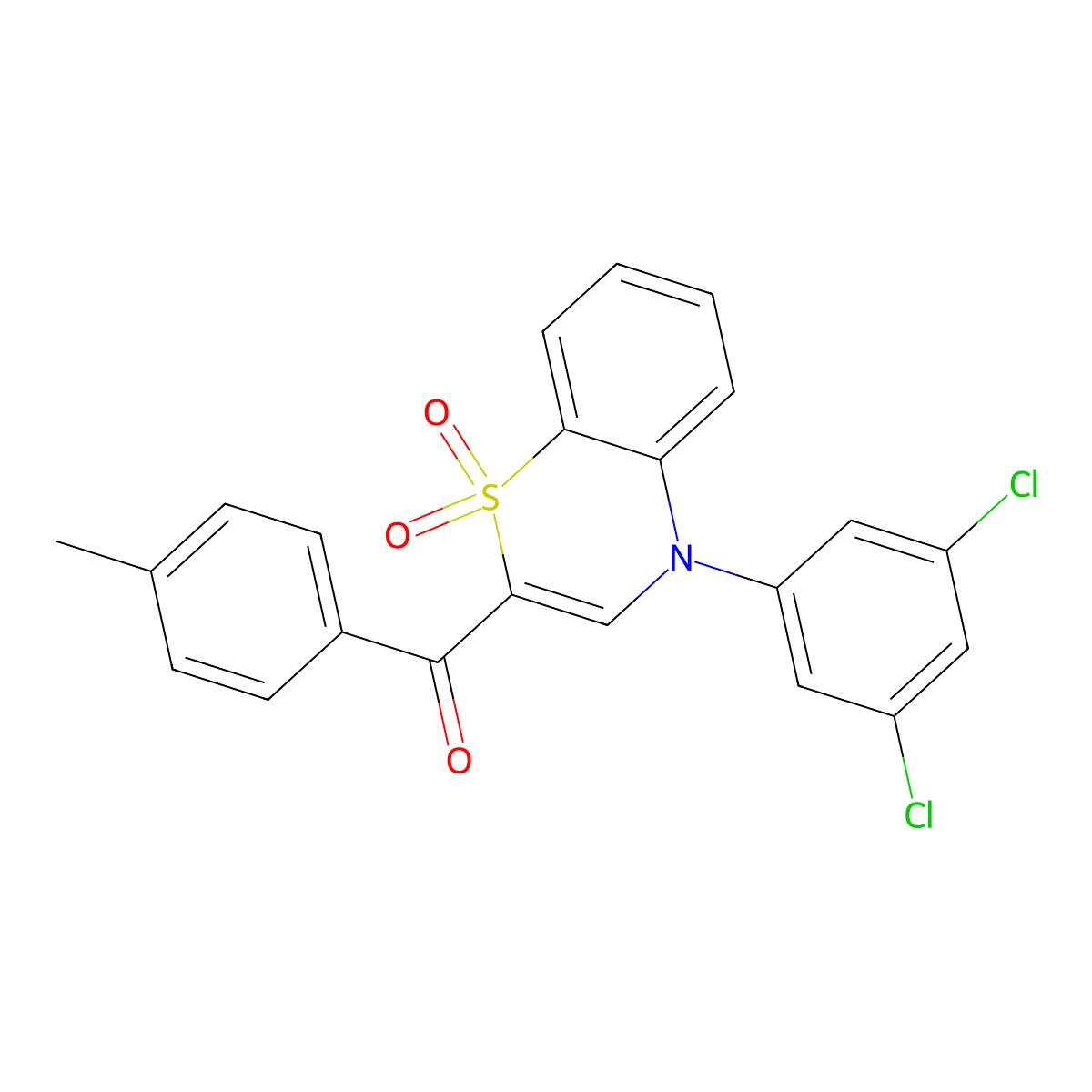(4-(3,5-dichlorophenyl)-1,1-dioxido-4H-benzo[b][1,4]thiazin-2-yl)(p-tolyl)methanone molecular structure, CAS 1114850-57-5